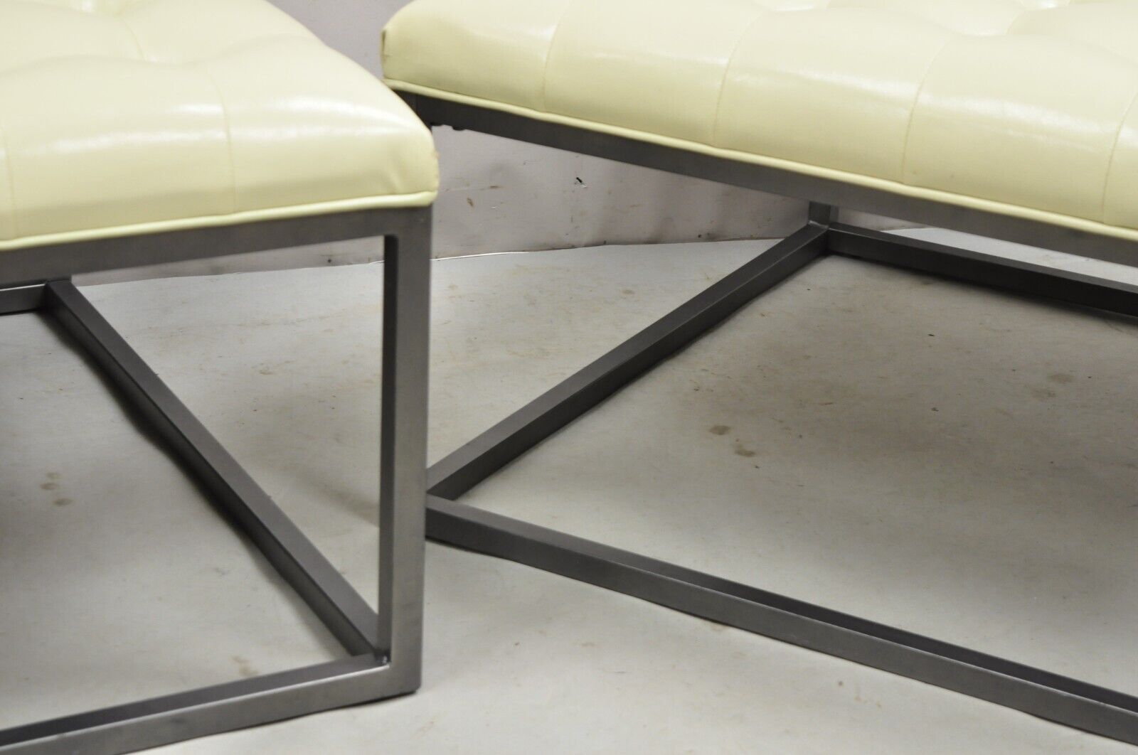 Modern Pearl Bonded Leather Steel Frame Button Tufted Square Cocktail Ottoman