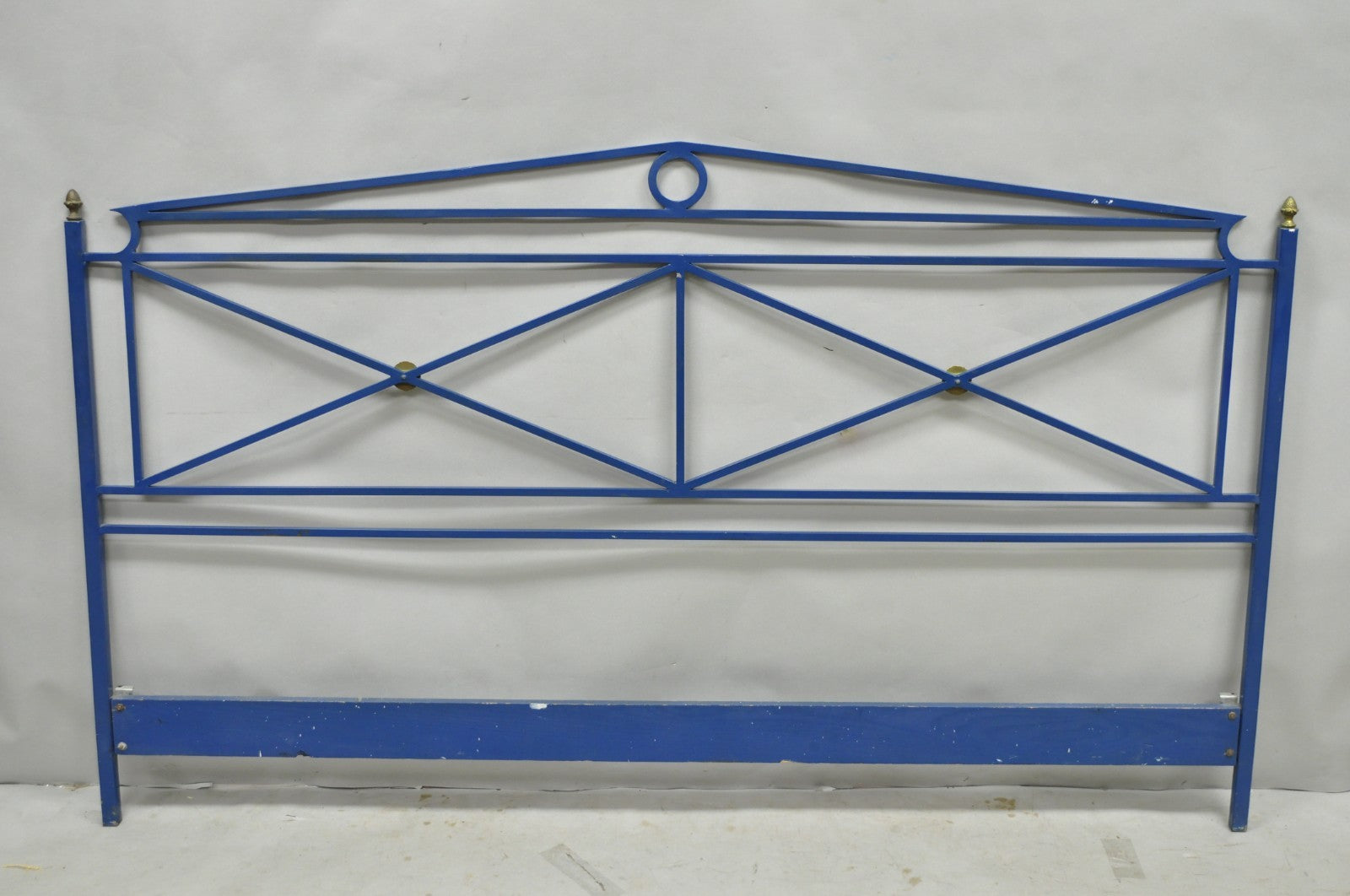 Vintage Italian Neoclassical Wrought Iron & Brass X-Frame King Sz Bed Headboard