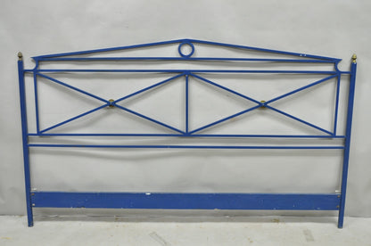 Vintage Italian Neoclassical Wrought Iron & Brass X-Frame King Sz Bed Headboard