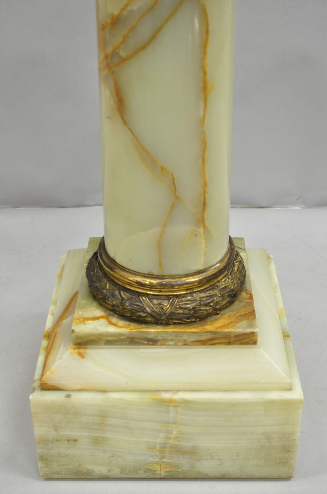 Antique French Empire Bronze Classical Corinthian Column Green Onyx 30" Pedestal