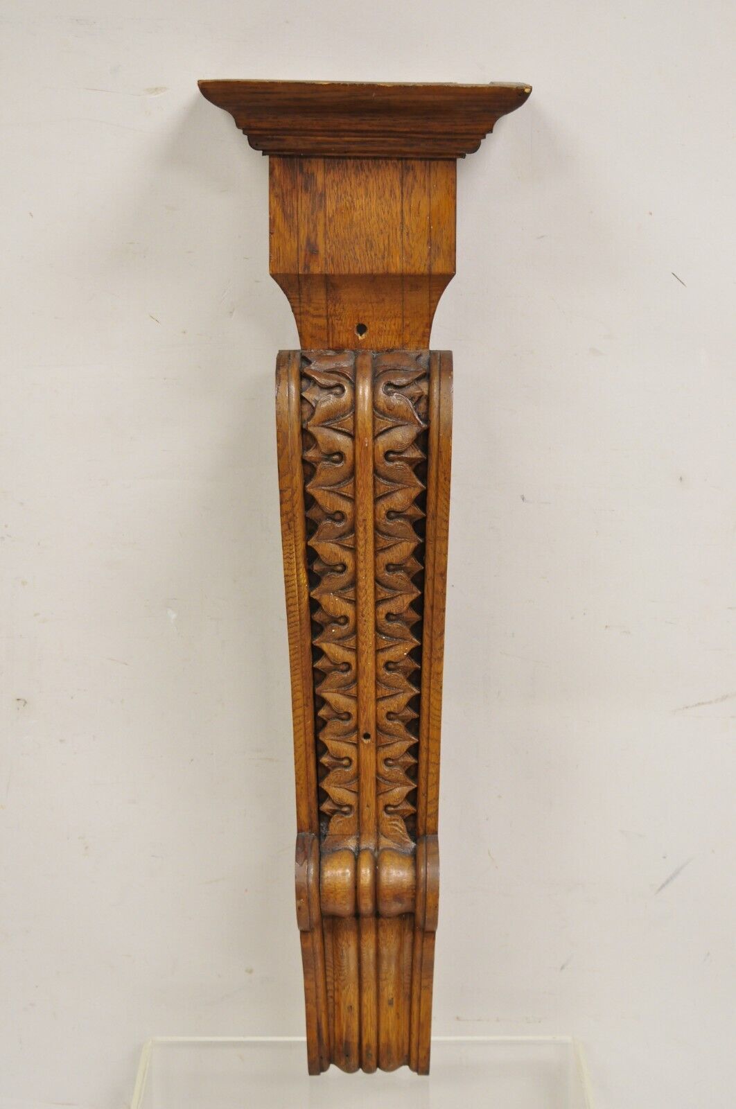 Antique Victorian Oak Wood French Renaissance 34" Tall Carved Corbel Bracket
