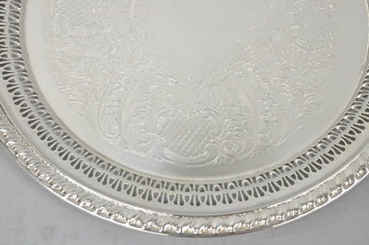 Vintage Leonard Silver Plated Pierced Gallery 12" Round Serving Platter Tray