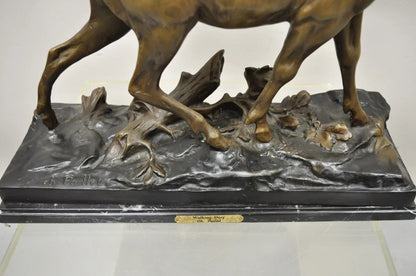 "Walking Deer" Bronze Stag Statue Sculpture on Marble Base After Charles Paillet