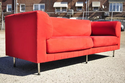 Larry Laslo for Directional Red Modern Italian Bauhaus Style Chrome Leg Sofa