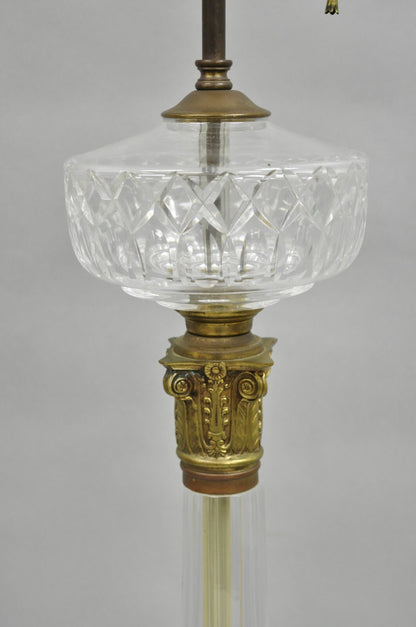 Antique Warren Kessler French Empire Crystal Glass Corinthian Column Table Lamp