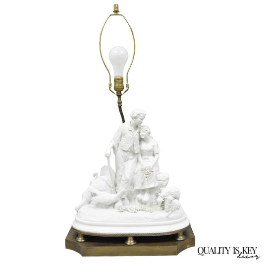 Joseph D'Aste "Les Bergers" French Samson Bisque Porcelain Sculpture Table Lamp