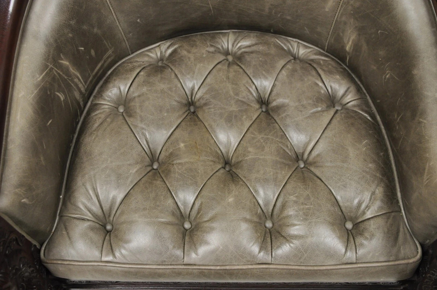 Baker Stately Homes Regency Style Grey Leather Lions Head Pull Up Tub Club Chair