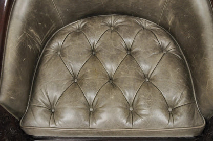 Baker Stately Homes Regency Style Grey Leather Lions Head Pull Up Tub Club Chair