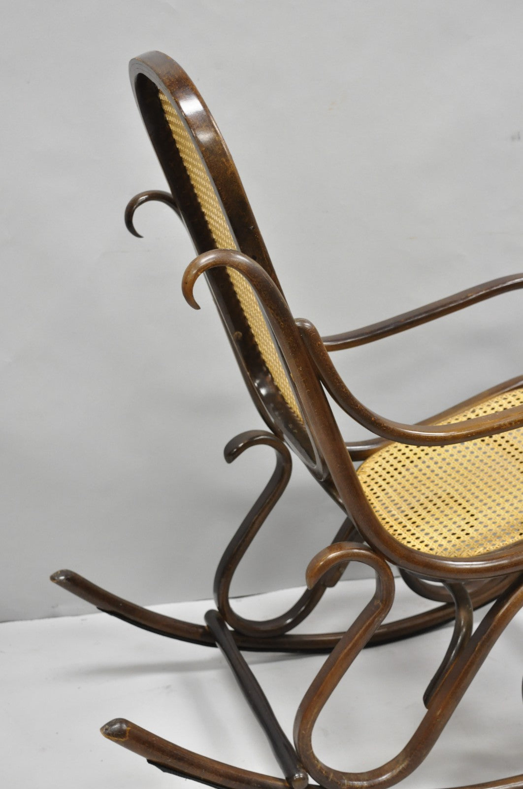 Vintage Mid Century Modern Thonet Style Bentwood & Cane Rocker Rocking Chair (A)