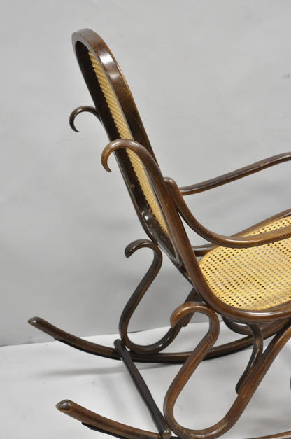 Vintage Mid Century Modern Thonet Style Bentwood & Cane Rocker Rocking Chair (A)