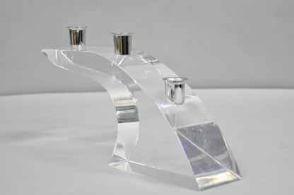 Vintage Mid Century Modern Lucite Chrome Sculptural Arched Candlestick Holder