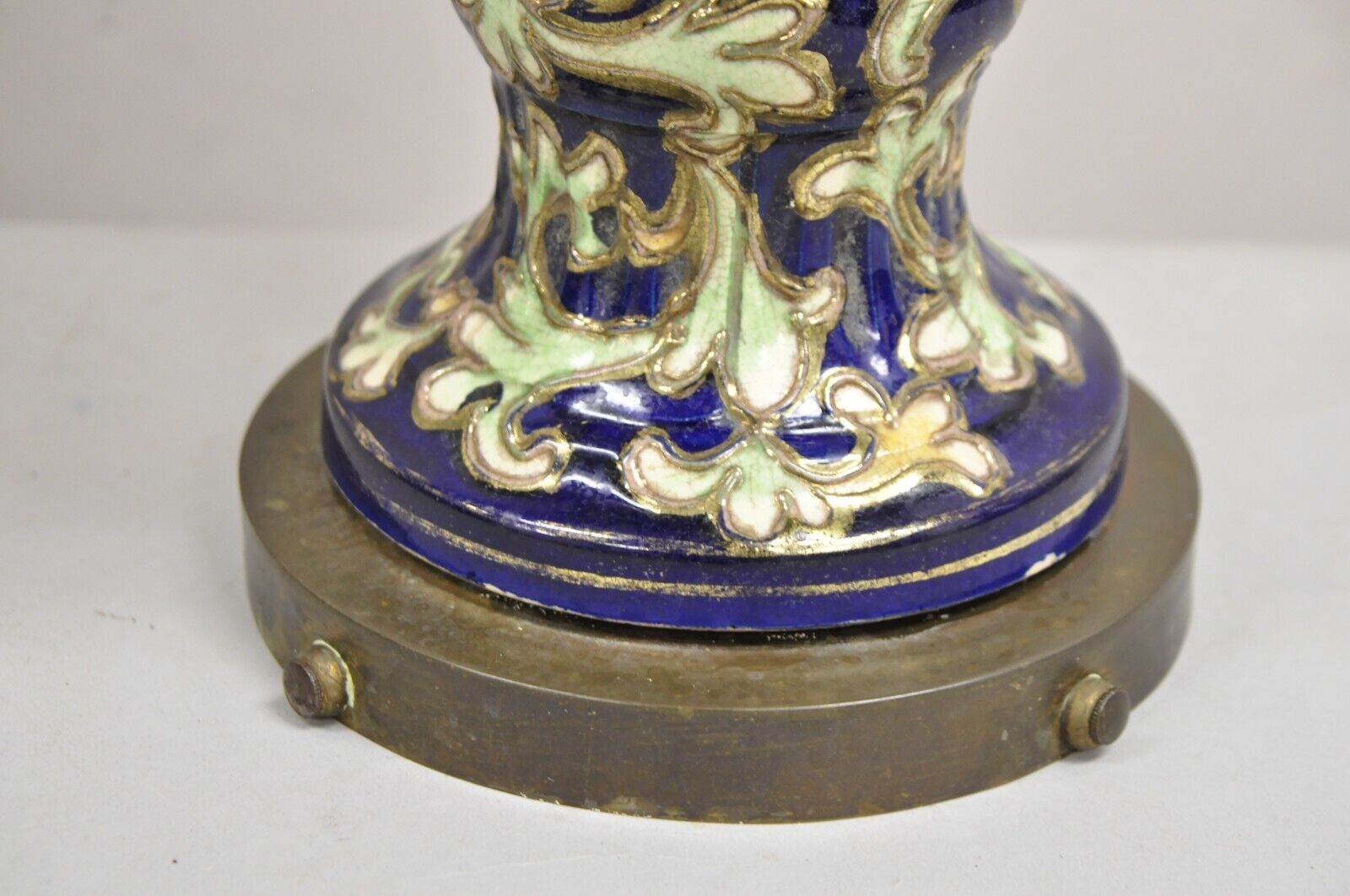 Antique Japanese Chinoiserie Blue Floral Porcelain "Wiseman" Large Table Lamp