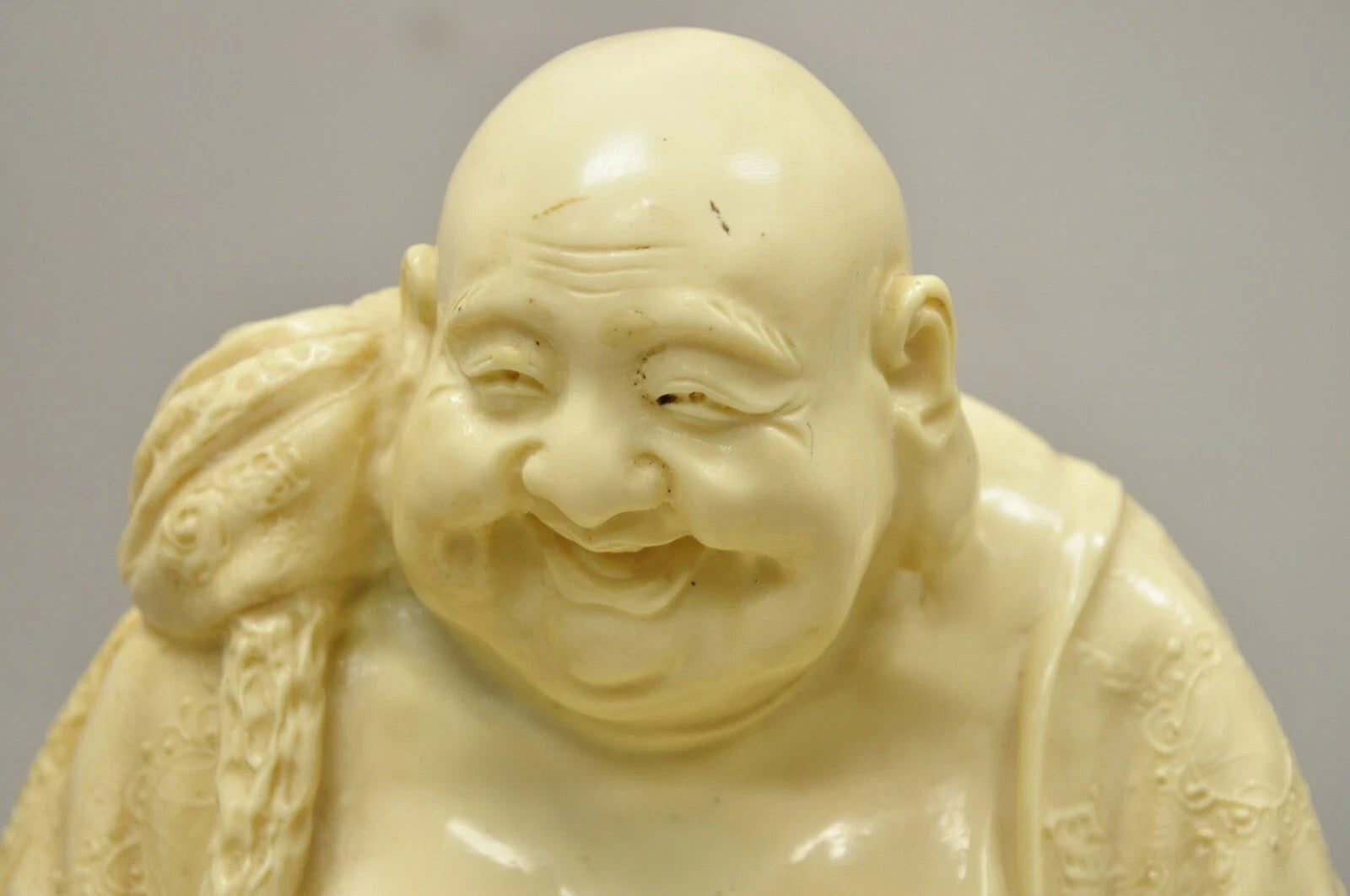 Vintage Indian 13" Cast Resin Laughing Buddah Statue Sculpture Figurine
