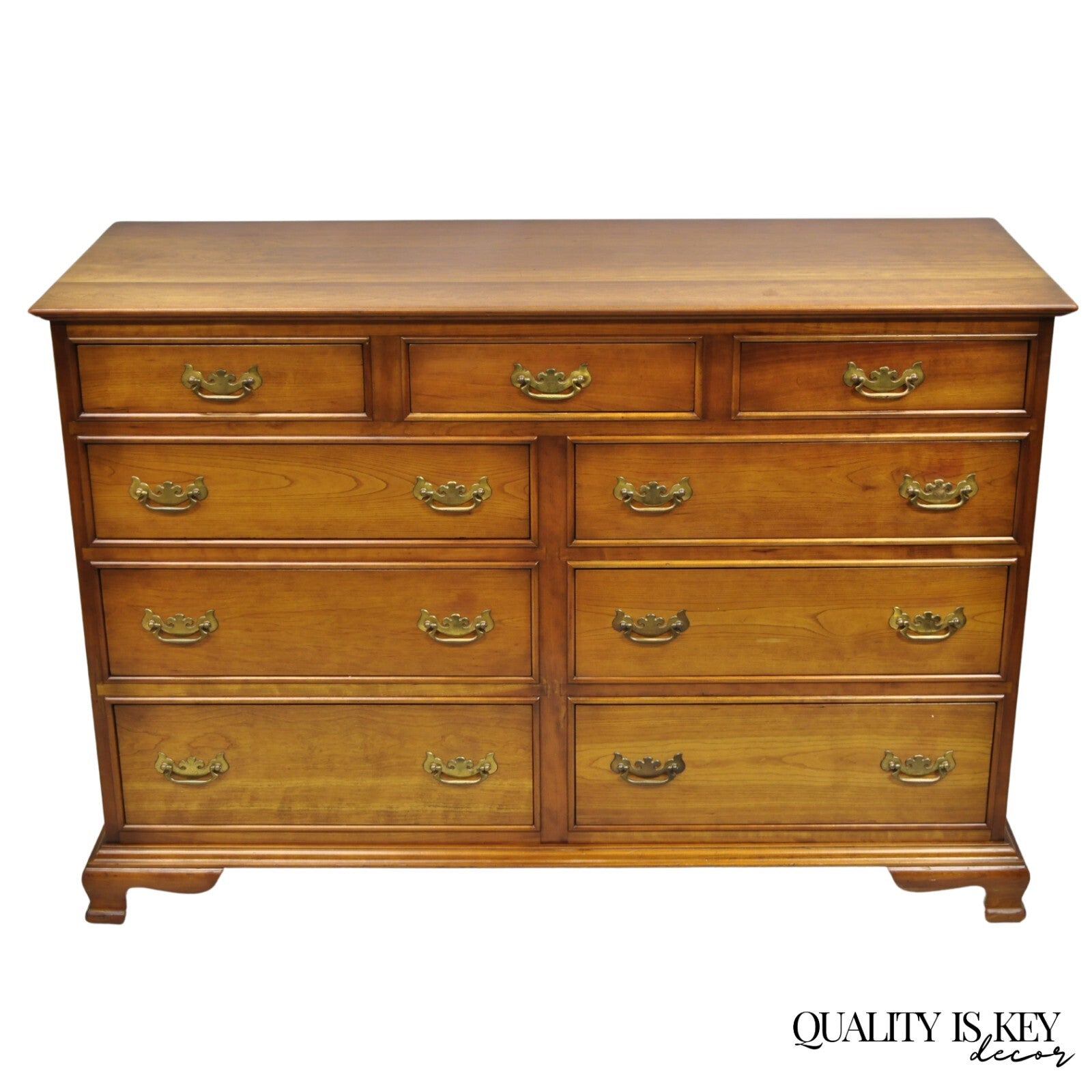 Vintage L&JG Stickley Cherry Wood Chippendale Style 9 Drawer Credenza Dresser