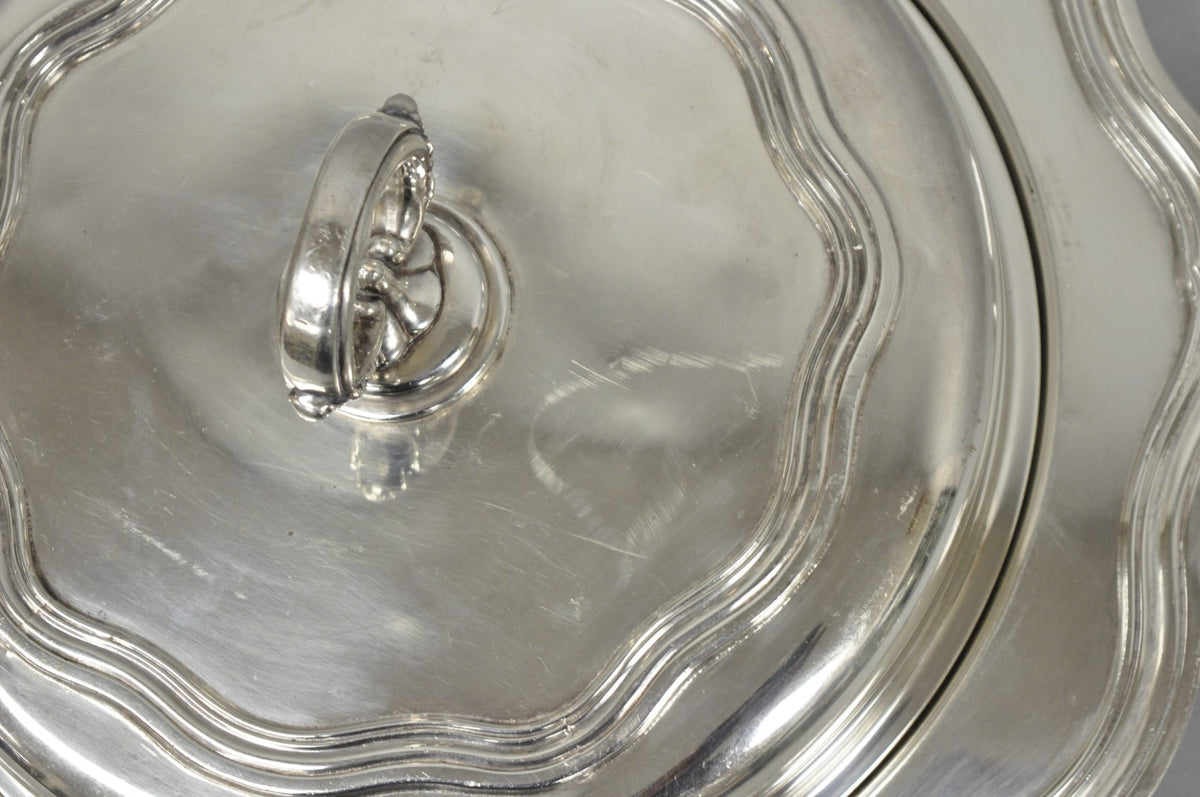 Vintage Sheffield Round Scalloped Silver Plated Covered Divided Serving Dish
