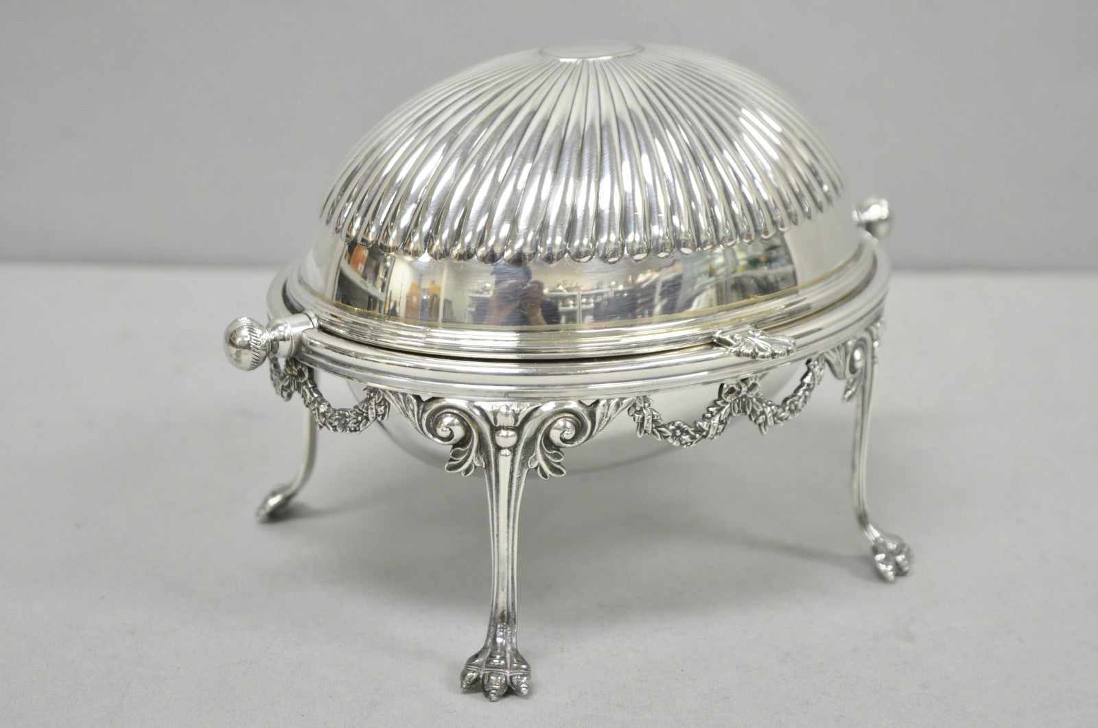 Antique English Edwardian Silver Plated Revolving Oval Serving Butter Dish