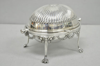 Antique English Edwardian Silver Plated Revolving Oval Serving Butter Dish