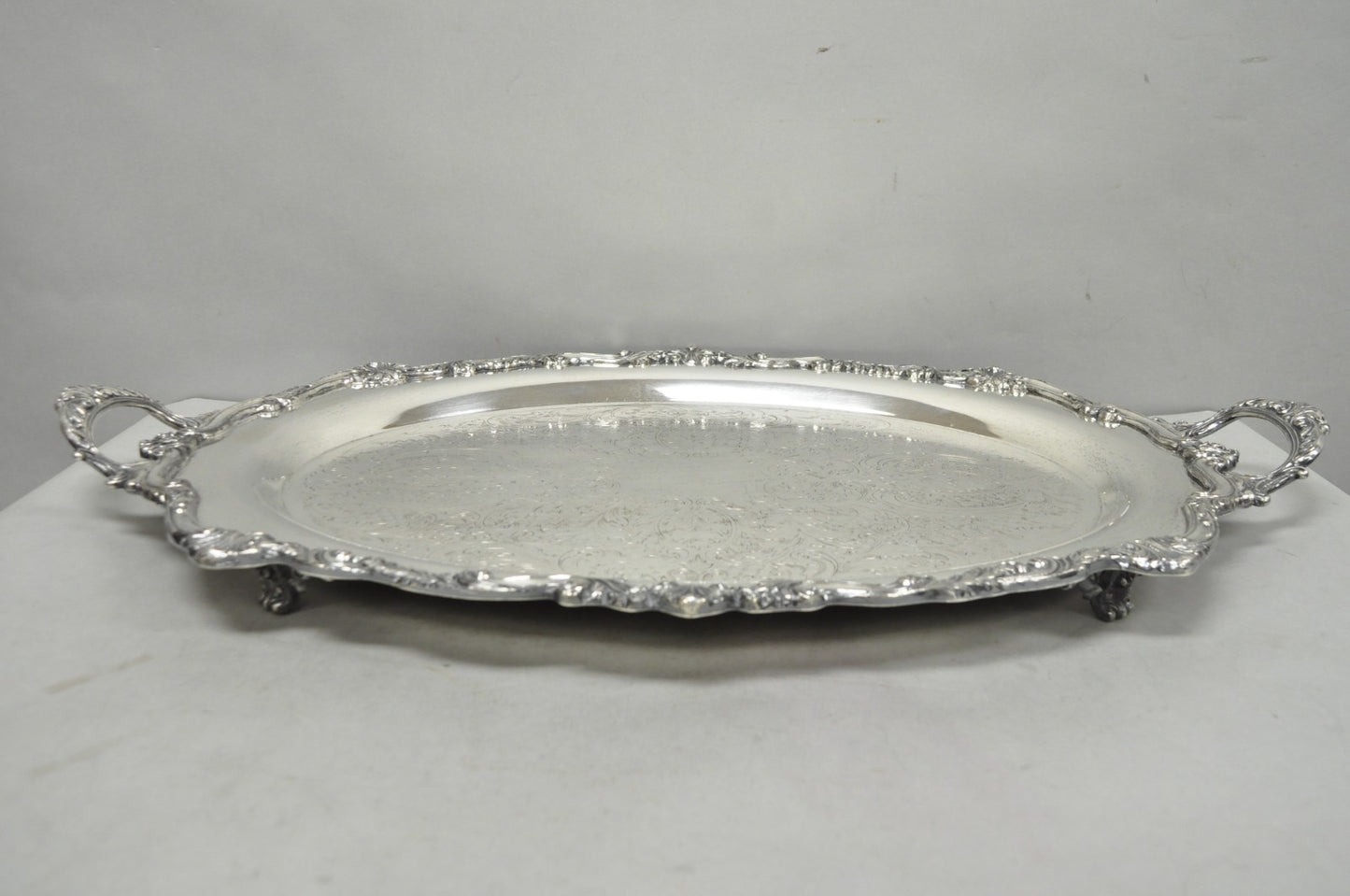 Vintage English Sheridan Silver Plated Large Oval Serving Platter Bar Tray