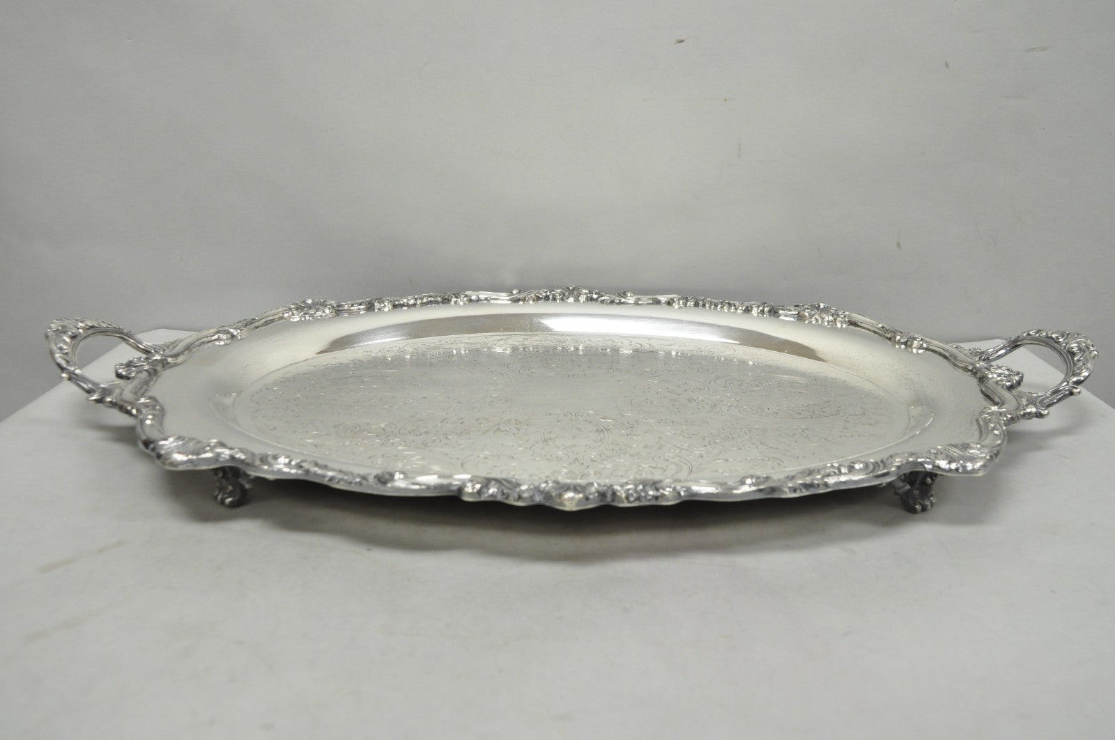 Vintage English Sheridan Silver Plated Large Oval Serving Platter Bar Tray