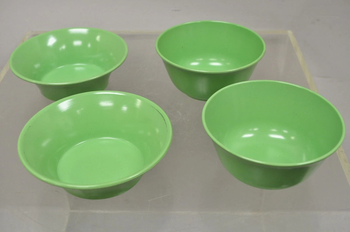 Vintage Art Deco Green & Yellow Bonny Ware Safetyware Bowl Set - 8 Pc Set