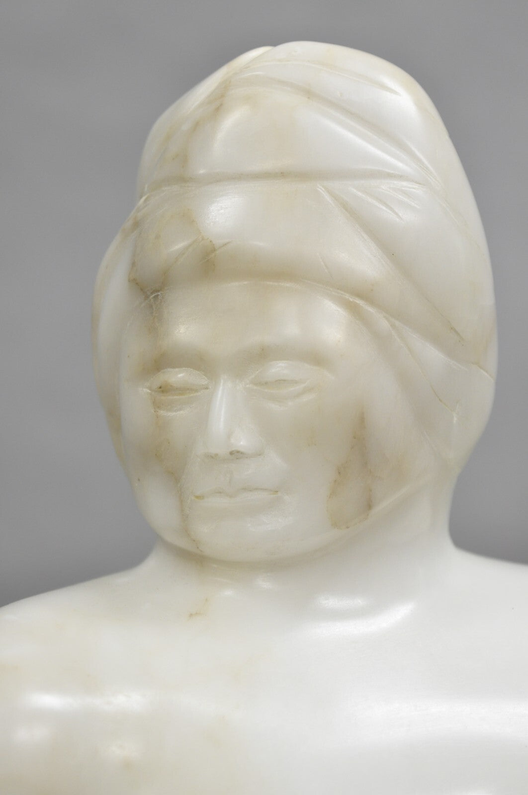 Morton Gaffin "Woman III" Modernist Carved White Alabaster Nude Bust Sculpture