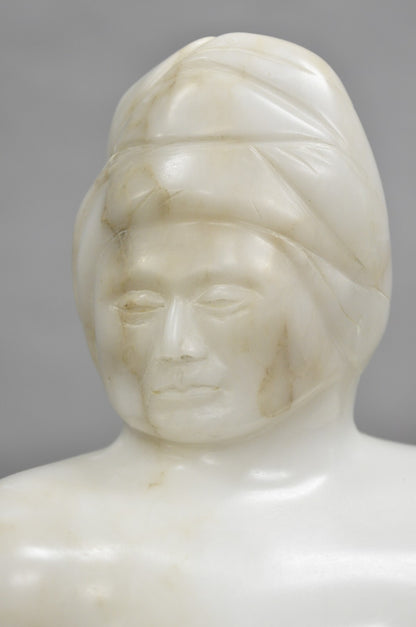 Morton Gaffin "Woman III" Modernist Carved White Alabaster Nude Bust Sculpture