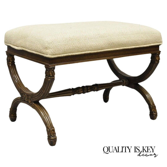 Vintage X-form Italian Neoclassical Style Carved Wood X-frame Bench