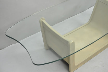 Vintage Mid Century Modern Painted Walnut Waterfall Base Glass Top Coffee Table