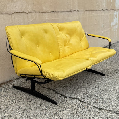 Vintage Homecrest Mid Century Modern Wire Metal Sofa w/ Yellow Vinyl Cushions