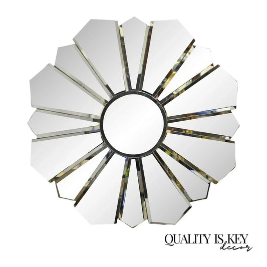 Vintage Hollywood Regency Beveled Glass Sunburst Flower Petal Wall Mirror