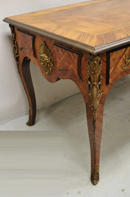 Vintage French Louis XV Style Figural Bronze Ormolu Leather Top Desk Bureau Plat
