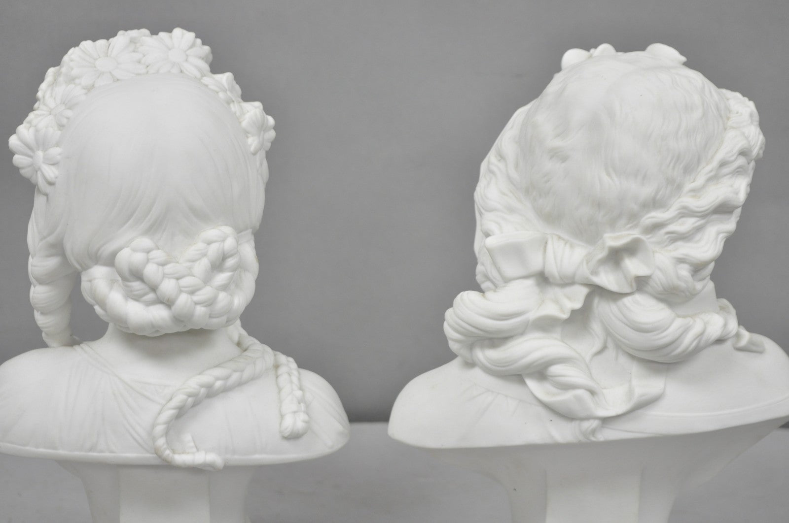 Antique French Classical Parian Porcelain 13" Goddess Female Maiden Bust - Pair