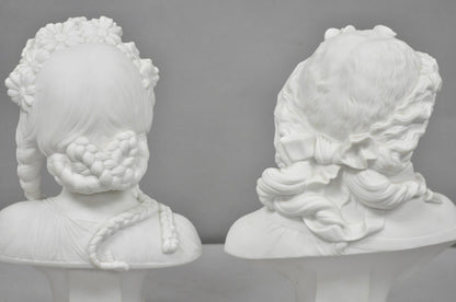 Antique French Classical Parian Porcelain 13" Goddess Female Maiden Bust - Pair