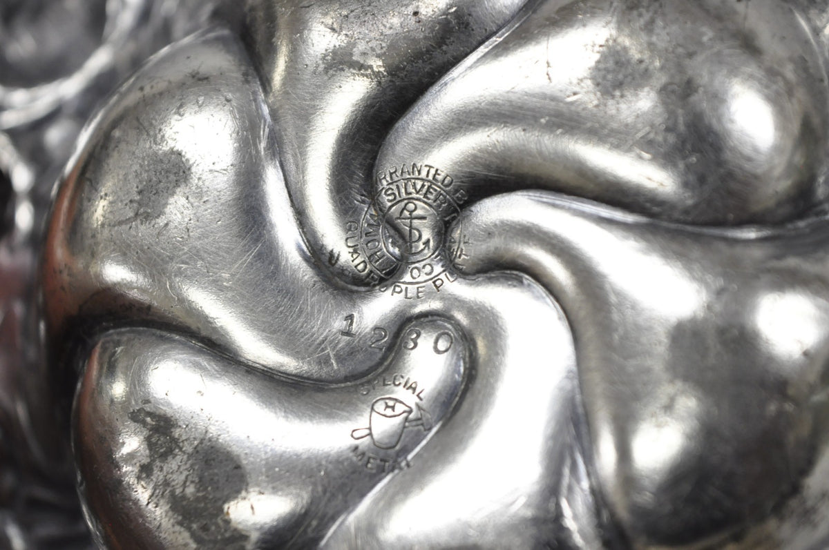Antique Homan Silver Plated Art Nouveau Round Scalloped Floral Repousse Nut Dish