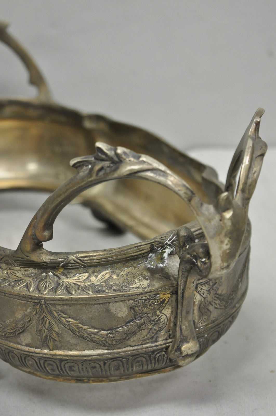 Vintage French Louis XVI Baroque Style Bronze Planter Centerpiece Bowl Dish
