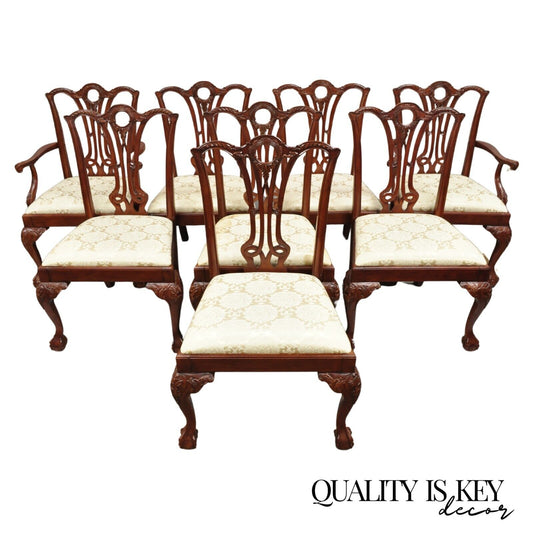 Chippendale Style Carved Mahogany Ball and Claw Dining Room Chairs - Set of 8