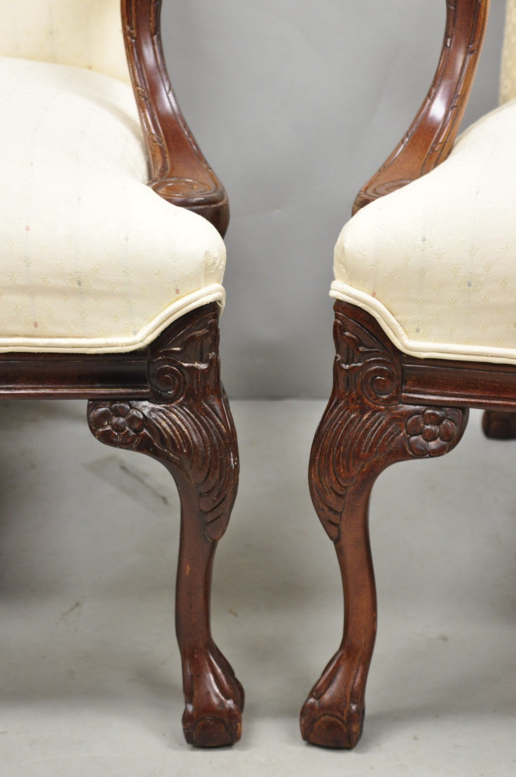 Vintage Thomasville Georgian Style Carved Mahogany Lounge Arm Chairs - a Pair
