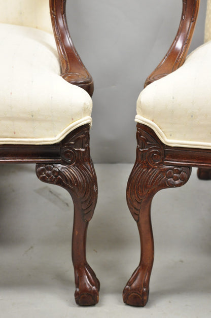 Vintage Thomasville Georgian Style Carved Mahogany Lounge Arm Chairs - a Pair