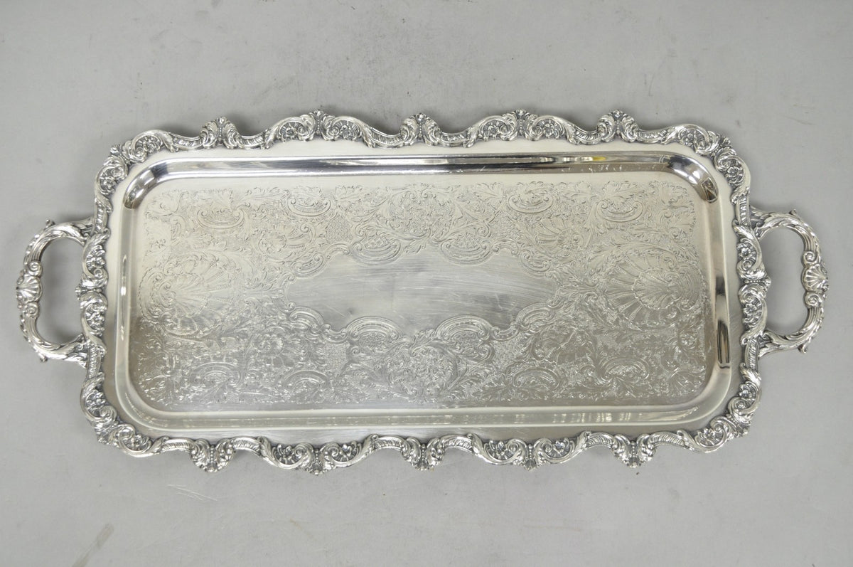 Vintage Old English Poole Silver Plated Footed Narrow Serving Platter Bar Tray