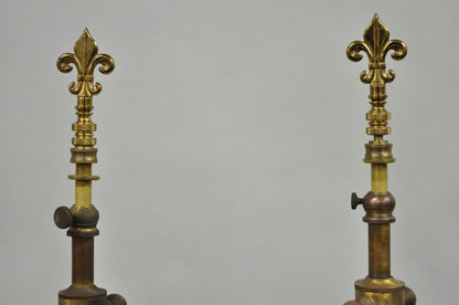 Antique French Empire Style Figural Black & Gold Tall Column Table Lamps - Pair