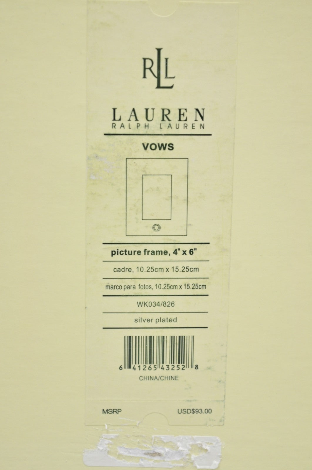 Lauren Ralph Lauren "Vows" Silver Plated 4x6 Wedding Photo Picture Frame