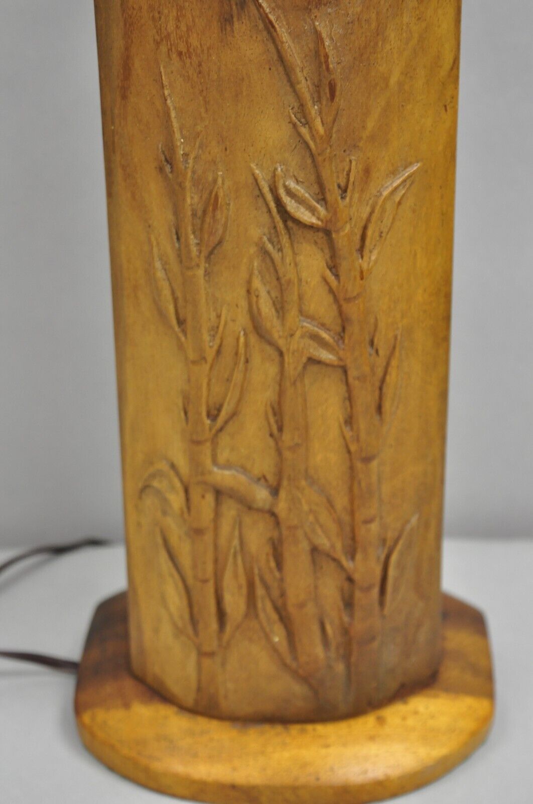 Antique Chinese Carved Solid Teak Wood Block Bamboo Chute Table Lamp