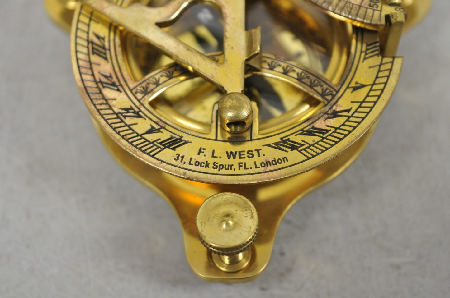 Vintage English Campaign Brass Round Sundial Compass with Small Rosewood Box