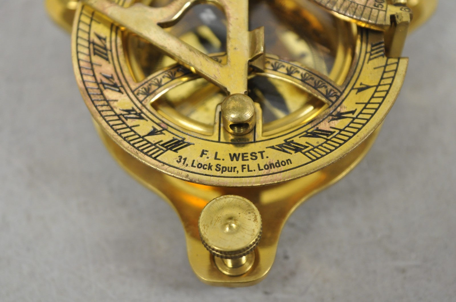 Vintage English Campaign Brass Round Sundial Compass with Small Rosewood Box
