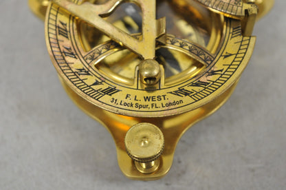Vintage English Campaign Brass Round Sundial Compass with Small Rosewood Box