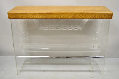 Vintage Mid Century Modern Lucite and Oak Wood Butcher Block Liquor Bar Table
