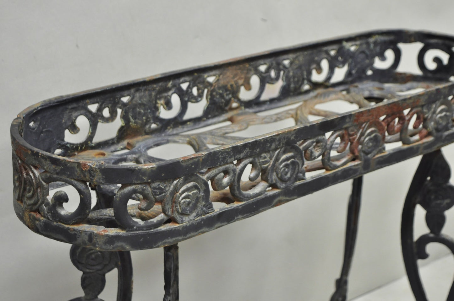 Vintage French Art Nouveau Style Heavy Wrought Iron Garden Planter Plant Stand