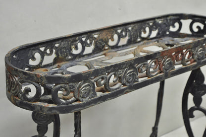 Vintage French Art Nouveau Style Heavy Wrought Iron Garden Planter Plant Stand