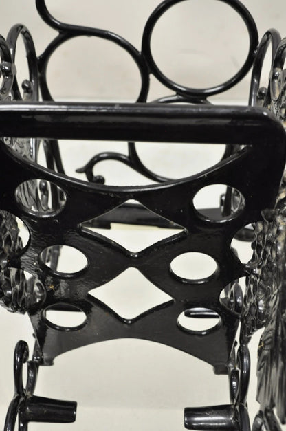 Vintage Victorian Style Black Cast Iron 6 Wine Bottle Rack Holder with Grapes
