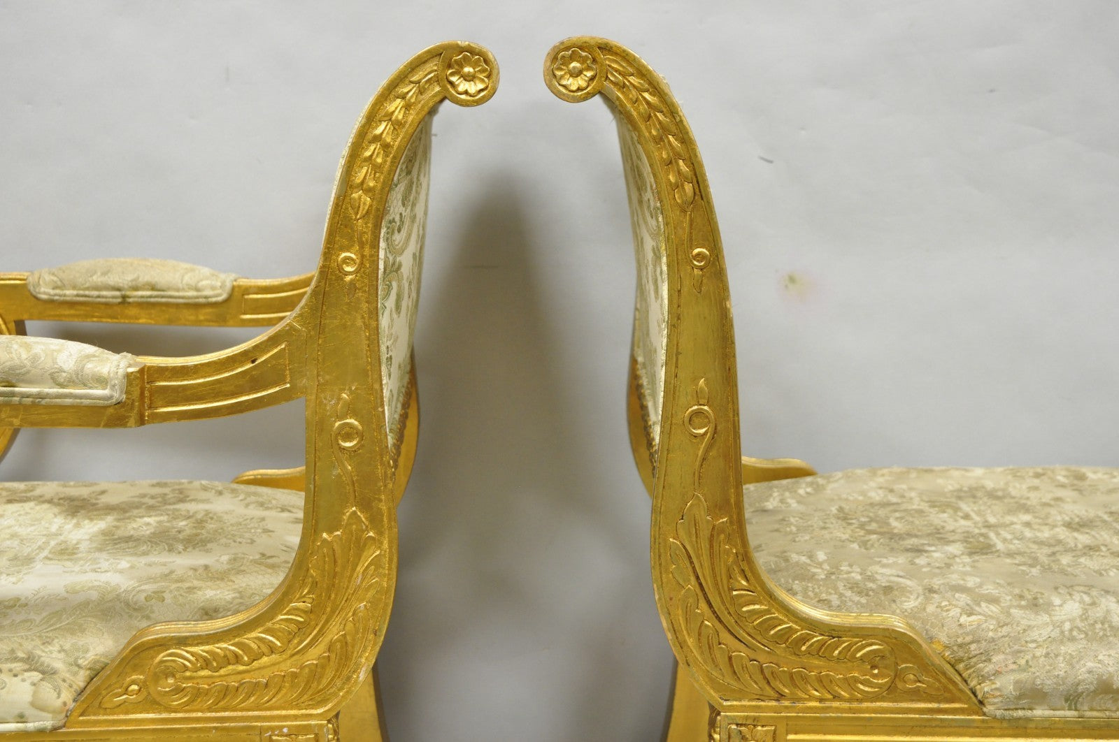 Neoclassical Regency Style Gold Carved Wood Dining Room Chairs - Set of 10